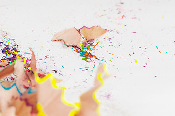 Image showing Macro shot: shavings of colored pencils