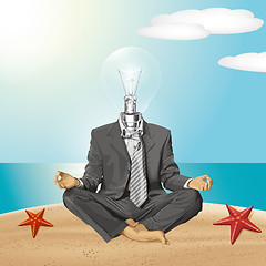 Image showing Vector Lamp Head Businessman in Lotus Pose Meditating