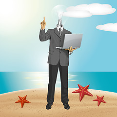 Image showing Vector Lamp Head Business Man Shows Something With Finger