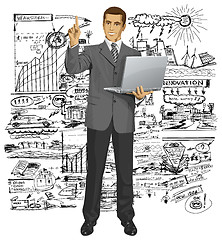 Image showing Vector Business Man Shows Something With Finger