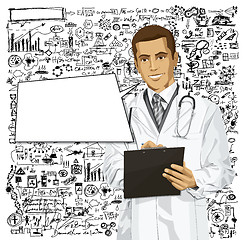 Image showing Vector Doctor Man With Clipboard