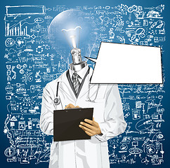 Image showing Vector Lamp Head Doctor Man With Clipboard
