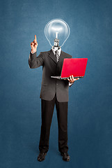 Image showing Lamp Head Business Man Shows Something With Finger