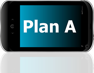 Image showing plan a word on smart mobile phone with blue screen