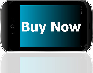 Image showing smartphone with word buy now on display, business concept