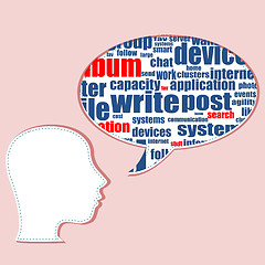 Image showing social words concept - man head and speech bubble