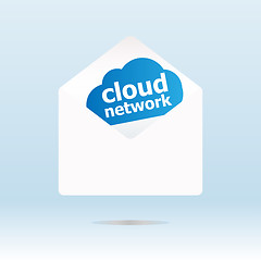 Image showing cloud network on blue cloud, paper mail envelope