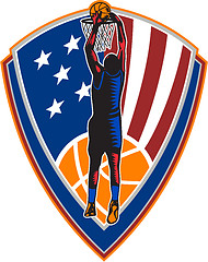 Image showing American Basketball Player Dunk Ball Shield Retro