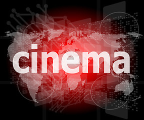 Image showing cinema word on digital screen with world map