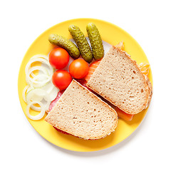 Image showing bread with salami and salmon