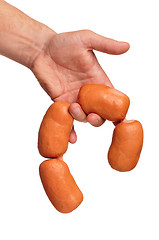 Image showing Hand with sausage