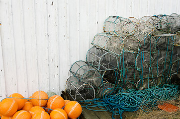 Image showing Lobster pots against a wall