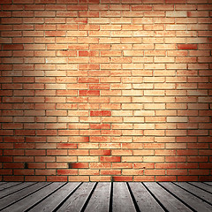 Image showing red brick wall and wooden floor