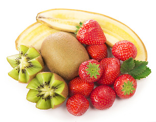 Image showing Bananas, kiwi and strawberry