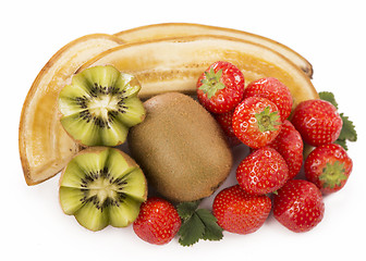 Image showing Bananas, kiwi and strawberry