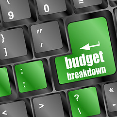 Image showing budget breakdown words on computer pc keyboard keys