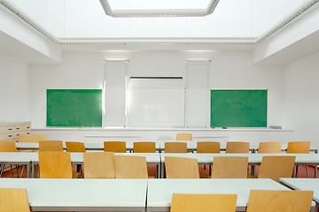 Image showing Desk and chairs in a classroom