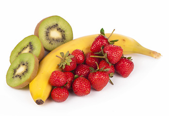 Image showing Bananas, kiwi and strawberry