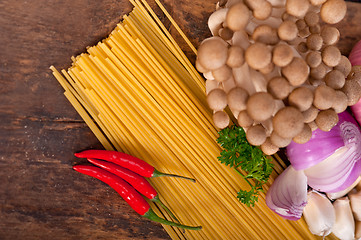 Image showing Italian pasta and mushroom sauce ingredients