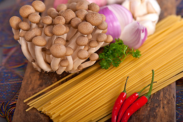 Image showing Italian pasta and mushroom sauce ingredients