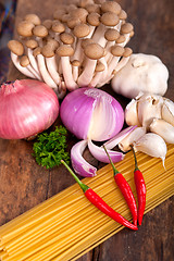 Image showing Italian pasta and mushroom sauce ingredients