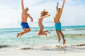 Image showing young happy friends havin fun on the beach