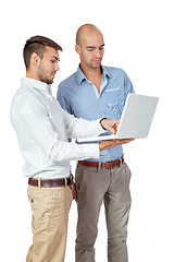 Image showing Two businessmen consulting a laptop