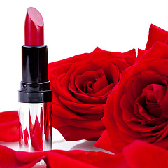 Image showing Sexy red or scarlet lipstick with roses