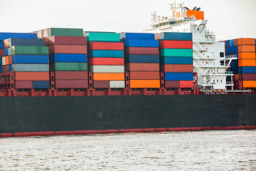 Image showing Fully laden container ship in port