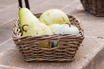 Image showing Fresh ripe pears in a wicker basket