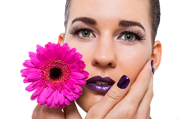 Image showing Beautiful woman in purple make-up