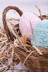 Image showing beautiful easter egg decoration colorfull eggs seasonal pastel 