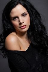 Image showing Dark moody portrait of a brunette beauty