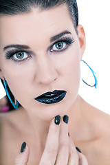 Image showing Beautiful woman in black glamour  makeup