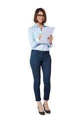 Image showing smiling young business woman with folder portrait