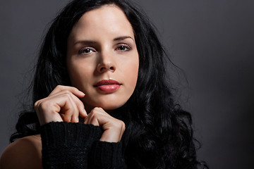 Image showing Dark moody portrait of a brunette beauty