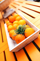 Image showing fresh orange fruits decorative on table in summer