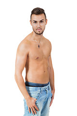 Image showing young attractive adult man shirtless portrait 