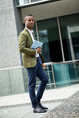 Image showing young successful african business man outdoor in summer