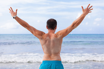 Image showing attractive young athletic man on the beach