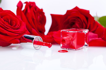 Image showing Elegant red nail varnish in a stylish bottle