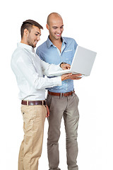 Image showing Two businessmen consulting a laptop