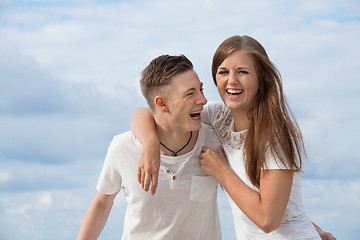 Image showing smiling young couple having fun in summer holiday