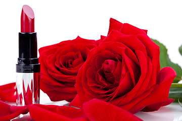 Image showing Sexy red or scarlet lipstick with roses