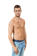 Image showing young attractive adult man shirtless portrait 