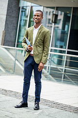 Image showing young successful african business man outdoor in summer