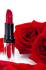 Image showing Sexy red or scarlet lipstick with roses