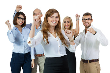 Image showing Successful business team cheering