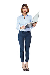 Image showing smiling young business woman with folder portrait