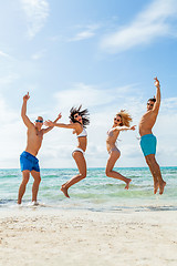 Image showing young happy friends havin fun on the beach